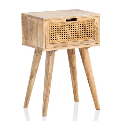 Wohnling Nachttisch Nachtkommode Boxspringbett Holz Rattan 60 cm Wiener Geflecht