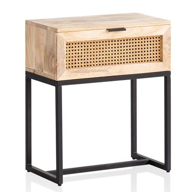 Wohnling Nachttisch Nachtkommode Boxspringbett Holz 50x60x30 cm Wiener Geflecht