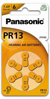 Panasonic PR 13 - Zink-Luft Hörgeräte Knopfzelle - 6er Pack