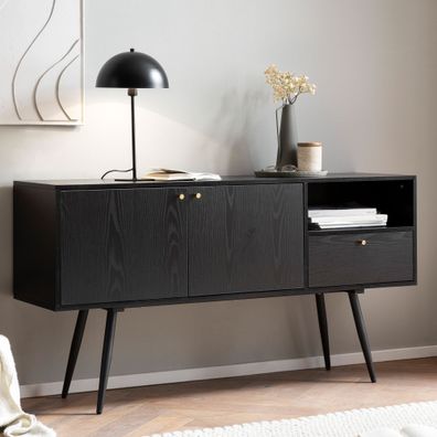 Wohnling Sideboard 140 cm Anrichte Kommodenschrank Schwarz mit Türen Schublade