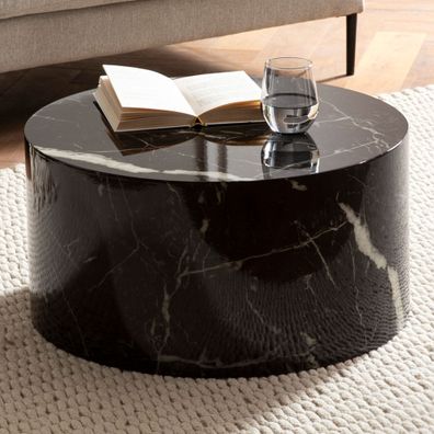 Wohnling Couchtisch Monobloc Schwarz Marmor Optik 60cm Wohnzimmertisch Sofatisch