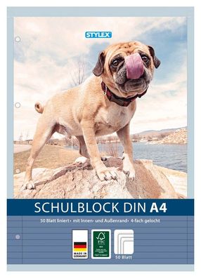 Stylex 40056 Schulblock, DIN A4, gelocht, liniert