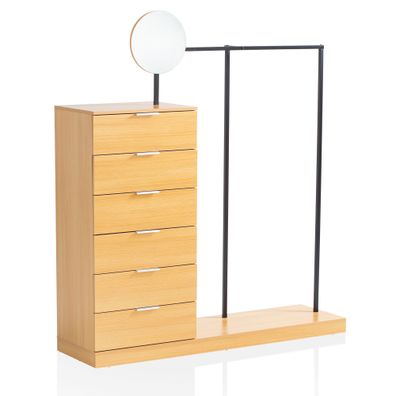 Wohnling Garderobe Eiche 145 cm Kleiderschrank Schubläden Kleiderstange Spiegel