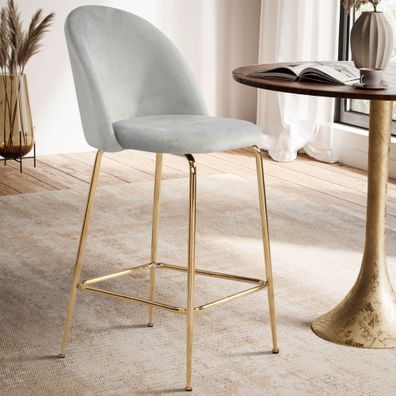 Wohnling 2er Set Barhocker Samt Grau Barstuhl Tresenhocker Hocker 110 kg Stoff