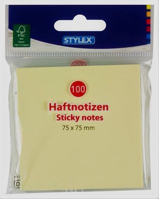 Stylex 31290 Haftnotizen, 75 x 75 mm, 100 Blatt - gelb