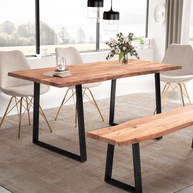 Wohnling Esszimmertisch 120 cm Akazie Massivholz Esstisch Küchentisch Baumkante