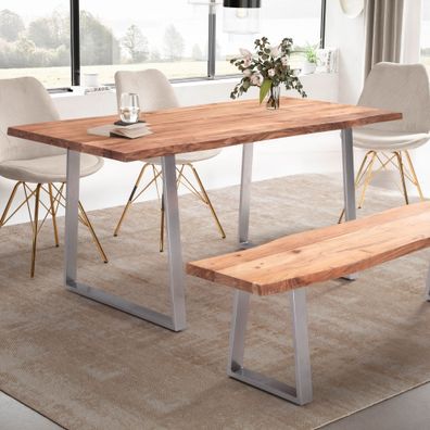 Wohnling Esszimmertisch 120 cm Akazie Massivholz Esstisch Küchentisch Baumkante