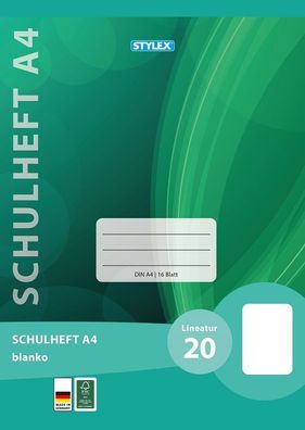 Stylex 29820 Schulheft, Lineatur 20, DIN A4, 16 Blatt