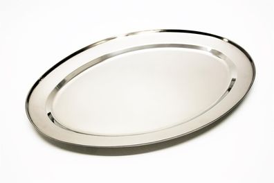 Servierplatte Edelstahl Platte oval Länge 50 cm silberfarben Haushalt Gastrobedarf