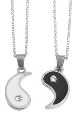 Ying-Yang Unisex Partnerkette silberfarben mit Anhänger 46 + 5 cm Länge Karabiner