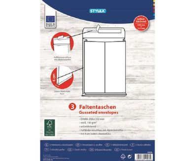 Stylex 41193 Falten-Versandtaschen DIN B4, 3 Stück, FSC