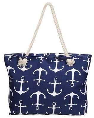 Stofftasche Strandtasche Motiv "Anker" blau / weiß