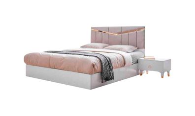 Bett Doppelbett Schlafzimmer Rosa Weiß Zweifarbig Stoff Modern Design