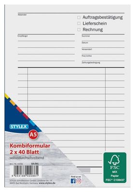 Stylex Multiformular, DIN A5, 2 x 40 Blatt