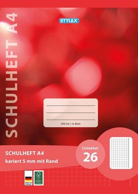 Stylex 29826 Schulheft, Lineatur 26, DIN A4, 16 Blatt