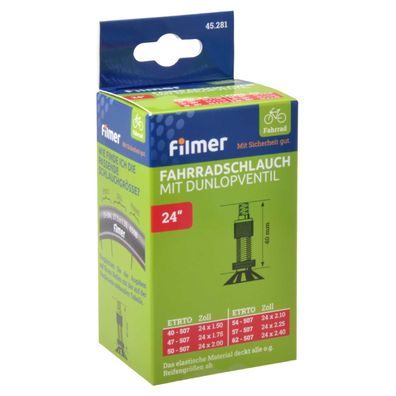Filmer 45.281 Fahrradschlauch 24 x 1,75/1,95 Dunlop - Schlauch für 24" Fahrrad