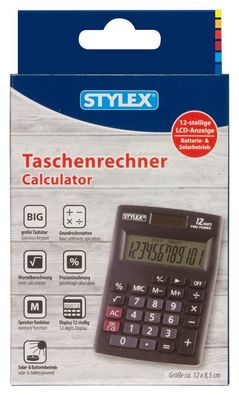 Stylex 42860 Taschenrechner - Alpha - 12-stellige LCD-Anzeige, Solar + Batteriebet