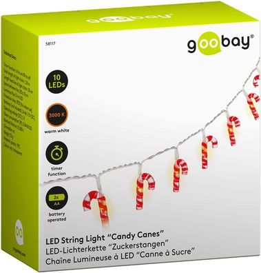 Goobay 58117 10er LED Lichterkette "Zuckerstange" - Timer Funktion warm-weiß 3000