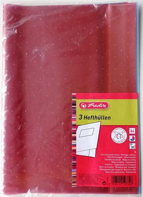 Herlitz 10418366 Heftumschläge, DIN A4, farbig transparent, 3er Pack