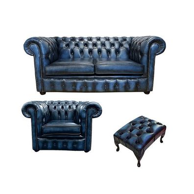 Chesterfield Sofa Couch Polster Leder Textil Sofagarnitur 2 + 1 Polster Set #461