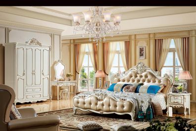 Schlafzimmer Set Beige Bett 2X Nachttische Schminktisch Kleiderschrank Neu 5Tlg