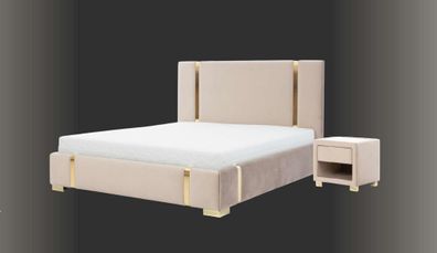 Schlafzimmer Set Beige Bett Elegantes 2X Nachttische Luxus Möbel Modern 3Tlg