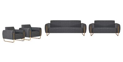 Dunkelgraue Stoffsofas Designer Arbeitszimmer Polster Garnitur 5Tlg Set