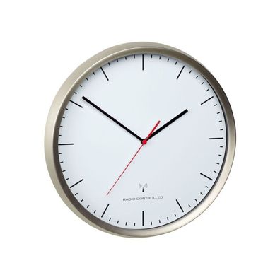 TFA - Analoge Funk-Wanduhr mit Edelstahl-Rahmen 60.3521.02 - silber/weiß