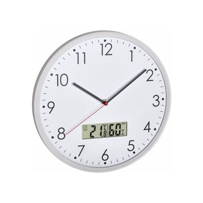TFA - Analoge Wanduhr mit digitalem Thermometer und Hygrometer 60.3048.02 - weiß