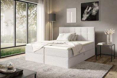 Boxspringbett BOUCLE mit 2 Bettkästen, Doppelbett mit Bonell-Matratze + Topper Lamm