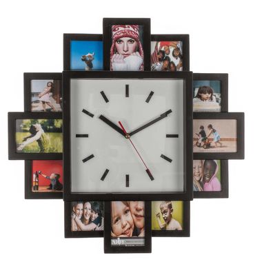 Analoge Foto Wanduhr mit 12 Bilderrahmen, Batteriebetrieb, Fotouhr Bilderuhr