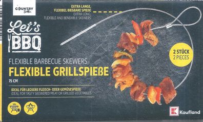 2 Flexible Grillspieße 75 cm Edelstahl Let´s BBQ