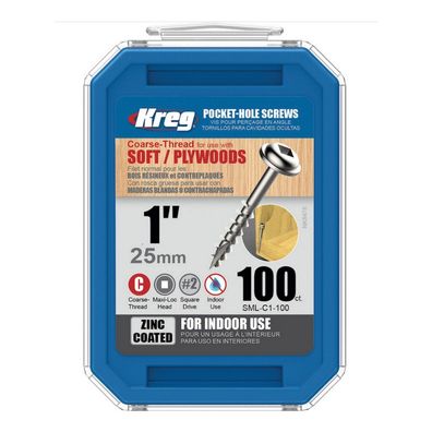 Kreg Pocket-Hole Schrauben 25 mm Verzinkt Maxi-Loc Grobgewinde SML-C1-100-INT