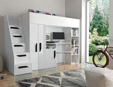 Kinderbett P14G mit Kleiderschrank, Regale, Schreibtisch