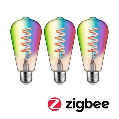 Paulmann 29164 Filament 230V Smart Home Zigbee LED Kolben ST64 E27 3er-Pack 470lm RGB