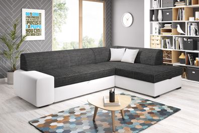 FURNIX Ecksofa mit Schlaffunktion Polstercouch Bettkasten Nosmiss Grau MA120BE06