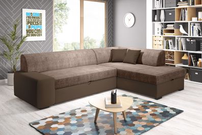 FURNIX Ecksofa Nosmiss mit Schlaffunktion Polstercouch mit Kopfkissen MA124-OR29