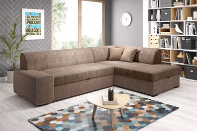 FURNIX Ecksofa Nosmiss mit Schlaffunktion Polstercouch mit Kopfkissen OR29