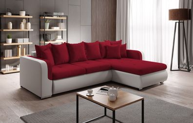 FURNIX Ecksofa mit Schlaffunktion und Kissen Rot Weiß Fiorenzo MINI L MA120-SU60