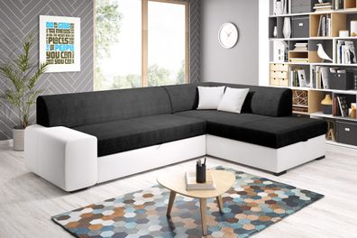 FURNIX Ecksofa Nosmiss mit Schlaffunktion Polstercouch mit Kopfkissen MA120OR100