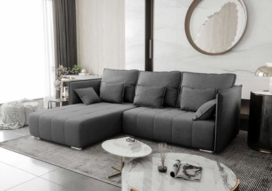 FURNIX Sofa YAHO Couch ausziehbar mit Bettkasten und Kissen Schlafsofa EN24 Dunkel