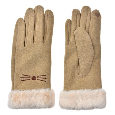 Clayre & Eef Handschuhe mit Kunstpelz 9x23 cm Beige Polyester