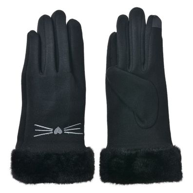 Clayre & Eef Handschuhe mit Kunstpelz 9x23 cm Schwarz Polyester