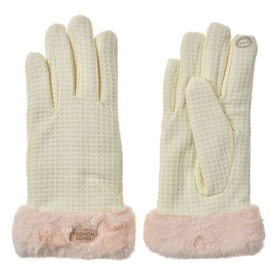 Clayre & Eef Handschuhe mit Kunstpelz 9x23 cm Beige Polyester