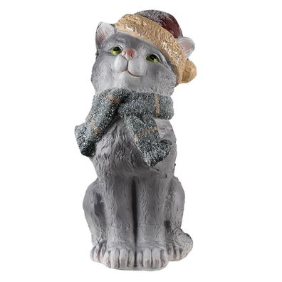 Clayre & Eef Dekorationsfigur Katze 18x21x42 cm Grau Polyresin (Gr. 18x21x42 cm)