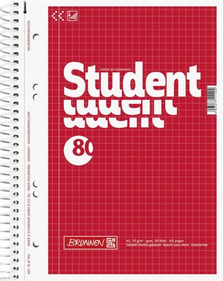 5X Brunnen 1067952 Collegeblock Student, A5, 80 Blatt, Lineatur 5, rot