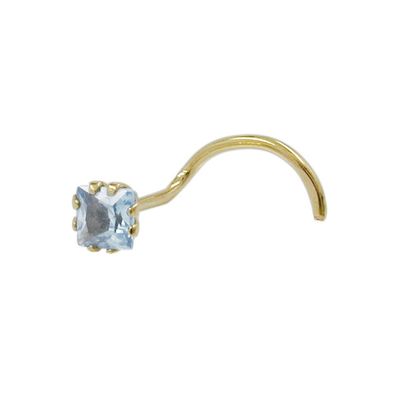 Nasenstecker 3x3mm Zirkonia aquafarben 18Kt GOLD