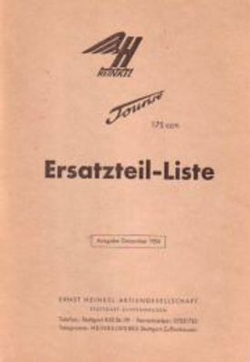 Eratzteile-Liste Heinkel Tourist 175 ccm, 4 Tackt , Motor 404A-1, Motorroller
