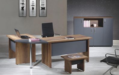 Komplettbüro Eckbürotisch Büromöbel 3Tlg Holz Set Grau Computermöbel