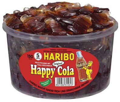 3x HARIBO Fruchtgummi HAPPY COLA, 150er Runddose